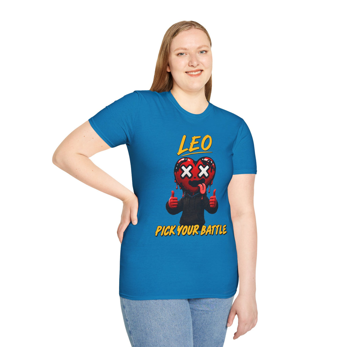 Aries & Leo Couple Unisex T-shirt ( Leo - Blue Color - PICK YOUR BATTLE Print )