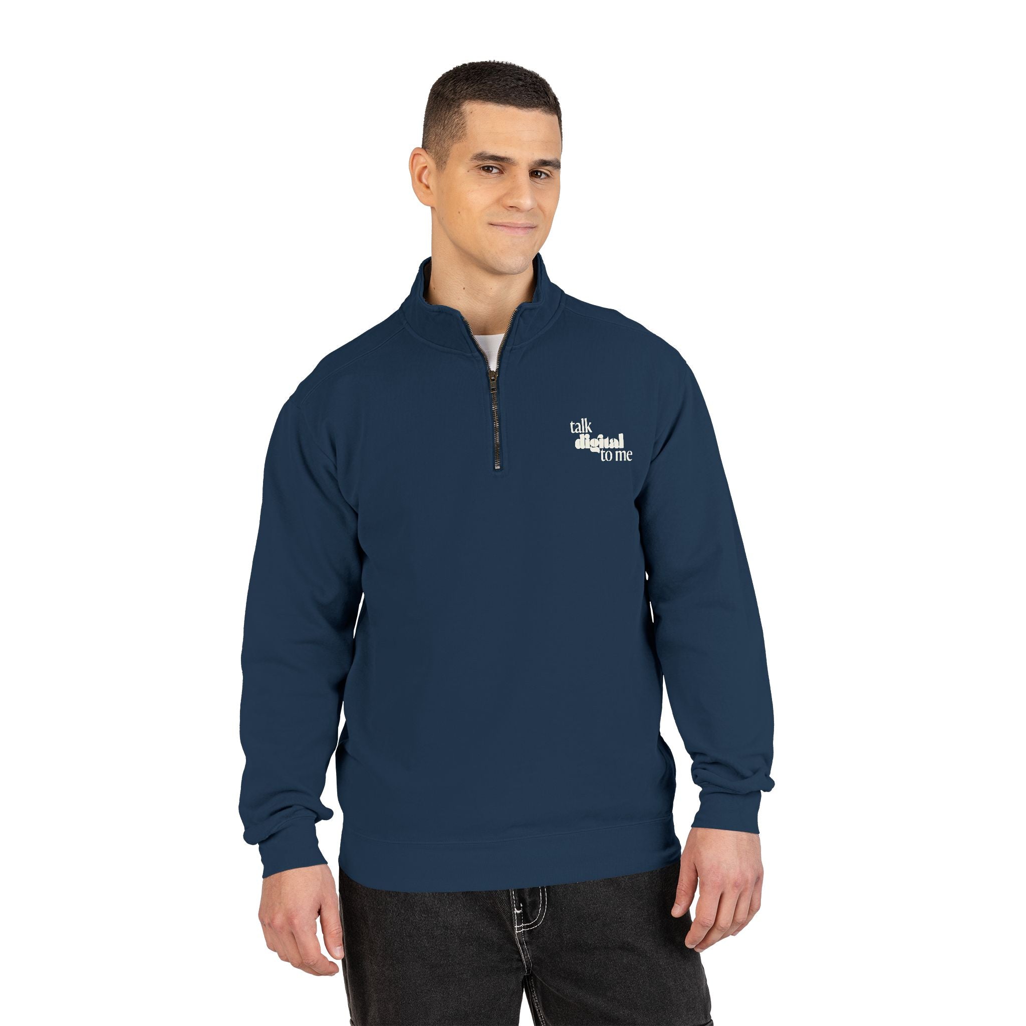 Talk digital to me - Navy Blue Unisex quarter zip sweatshirt