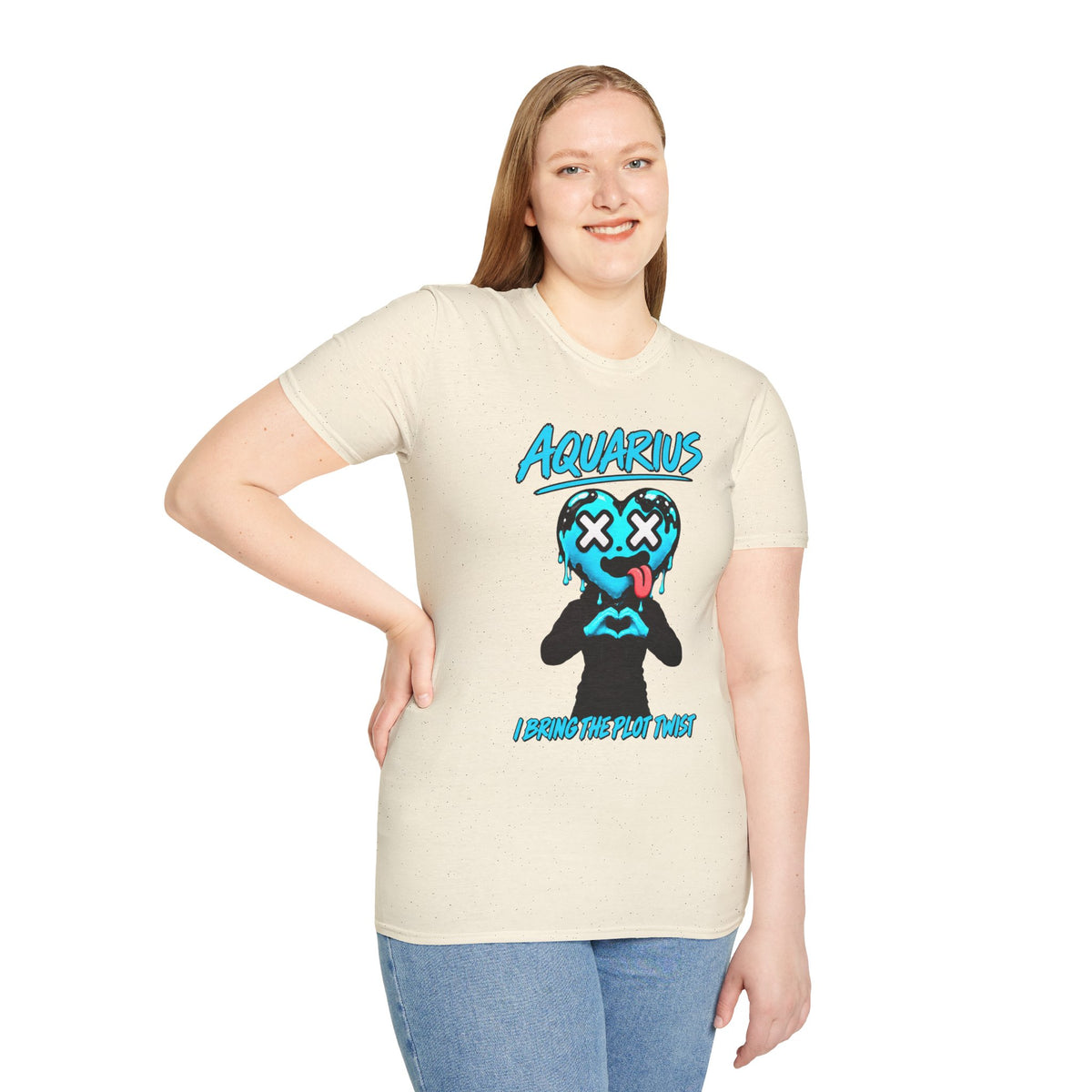 Aquarius & Leo Couple Unisex T-shirt ( Aquarius - Beige Color - PLOT TWIST )
