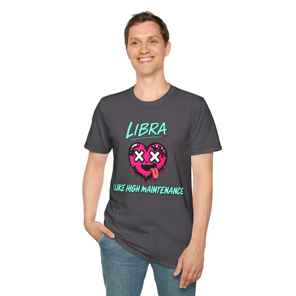 Libra & Leo Couple Unisex T-shirt ( Libra - Grey Color - I LIKE HIGH MAINTENANCE Print )