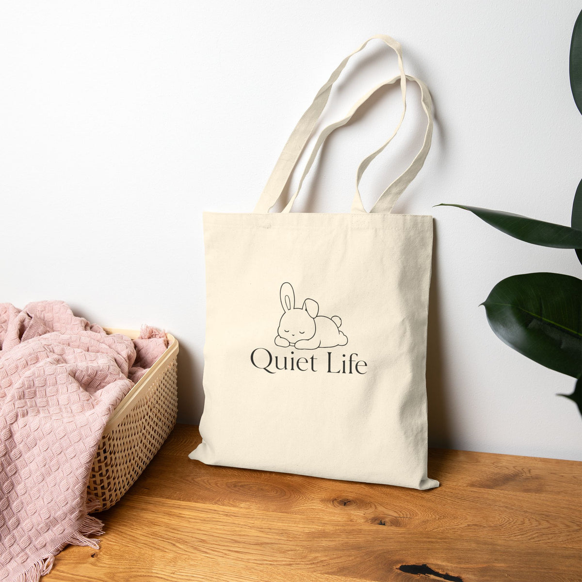 Quiet Life  - Relaxed Bunny - Canvas Tote Bag( Natural )