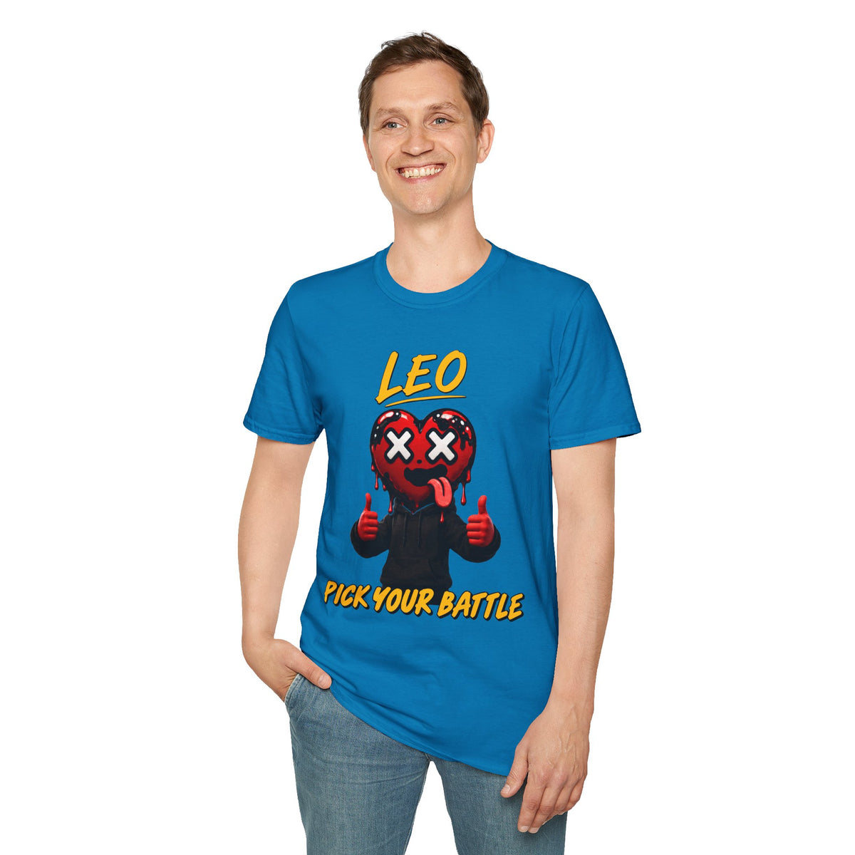 Aries & Leo Couple Unisex T-shirt ( Leo - Blue Color - PICK YOUR BATTLE Print )
