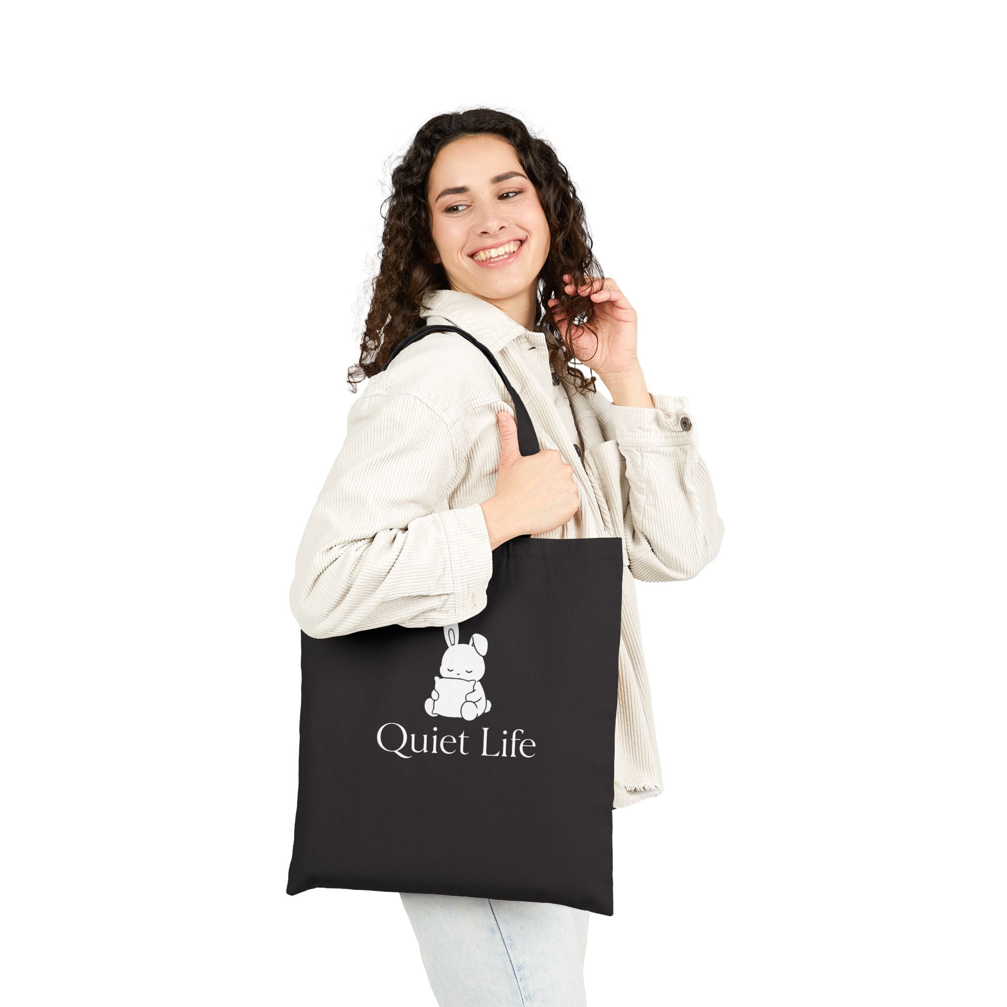 Quiet Life - Cozy Bunny - Canvas Tote Bag( Black )