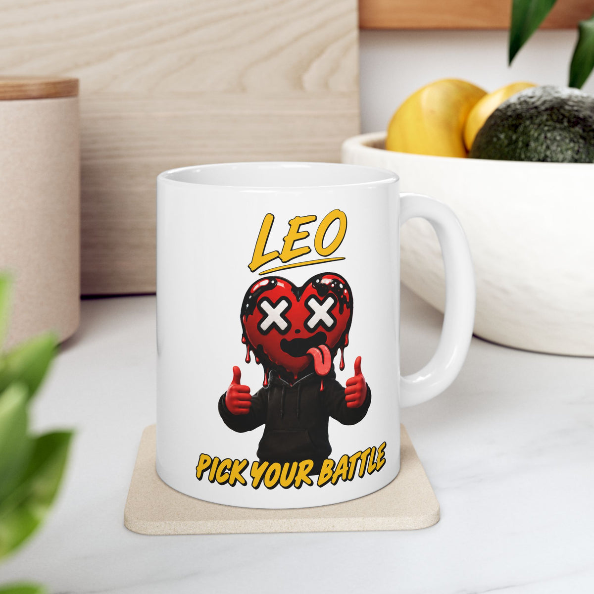 Aries & Leo Couple Mug ( Leo - White Color - PICK YOUR BATTLE Print )