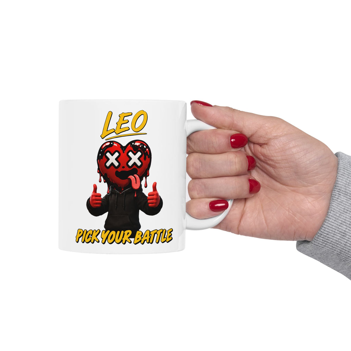 Aries & Leo Couple Mug ( Leo - White Color - PICK YOUR BATTLE Print )