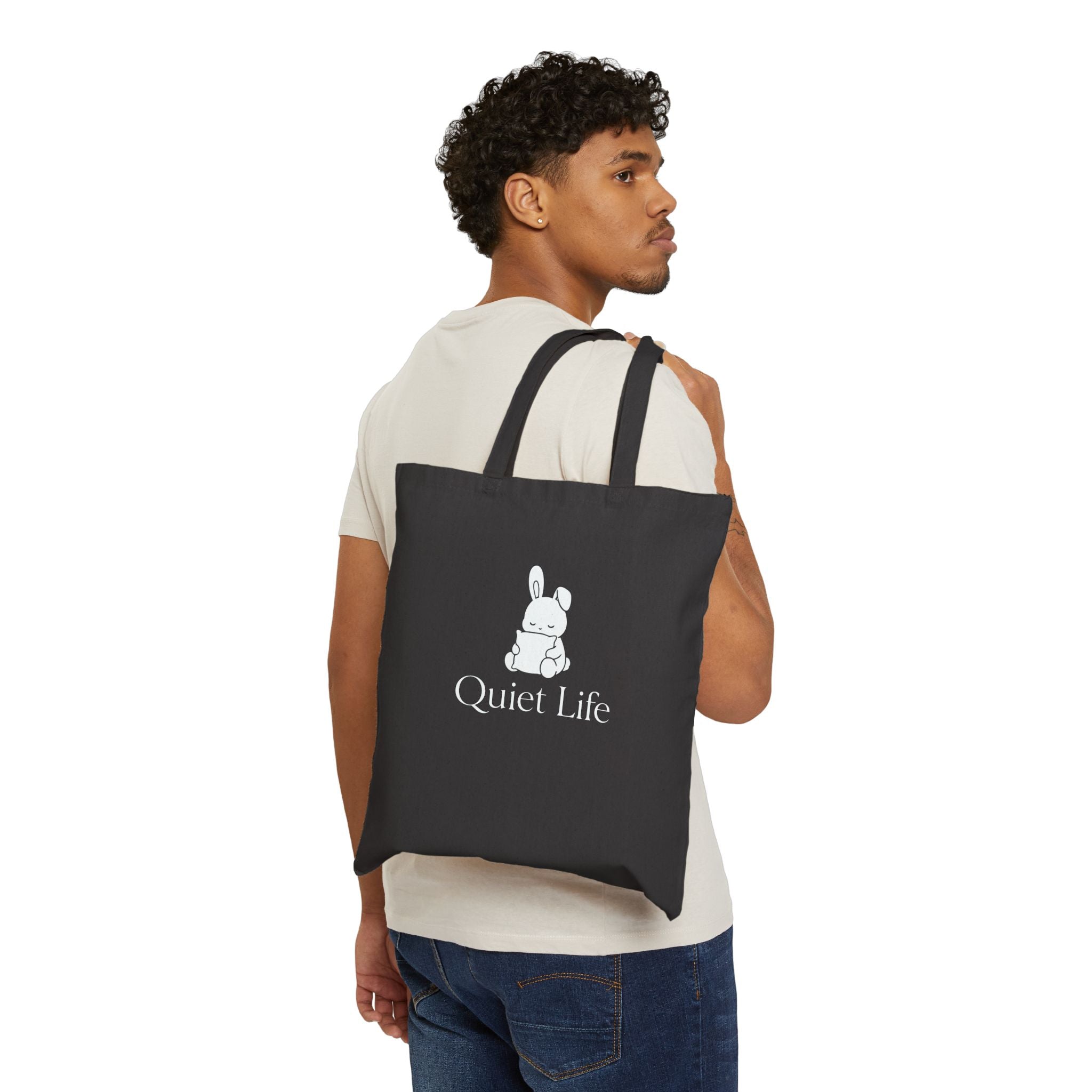 Quiet Life - Cozy Bunny - Canvas Tote Bag( Black )
