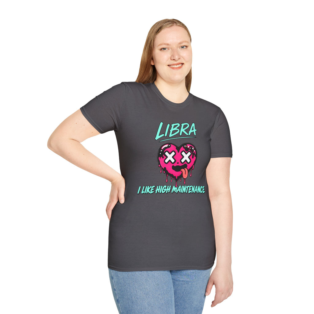 Libra & Leo Couple Unisex T-shirt ( Libra - Grey Color - I LIKE HIGH MAINTENANCE Print )
