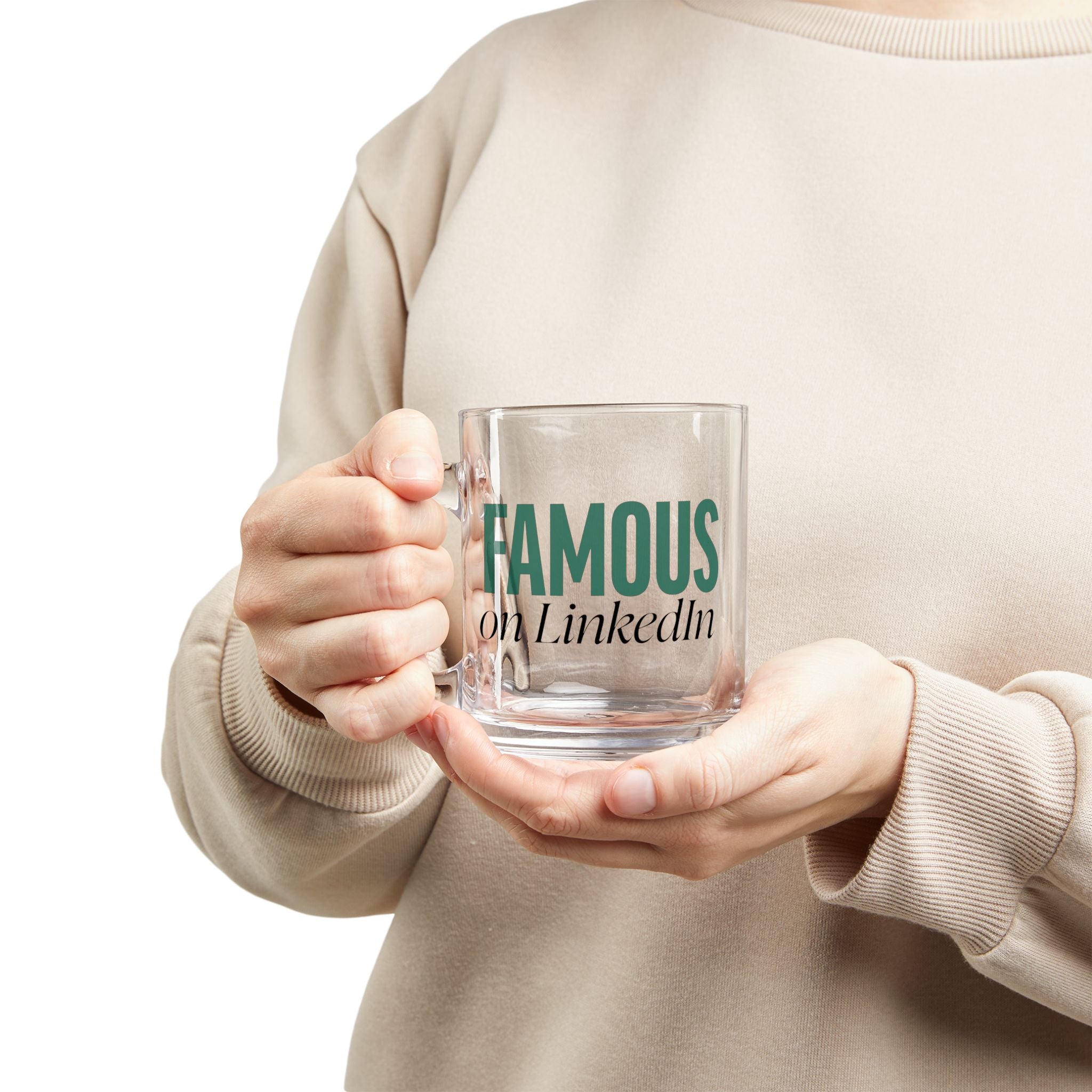 "Famous on LinkedIn" - Glass coffee mug