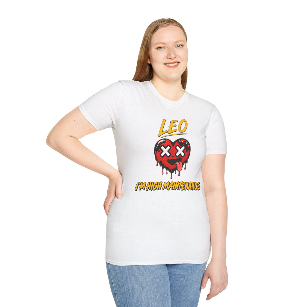 Libra & Leo Couple Unisex T-shirt ( Leo - White Color - I'M HIGH MAINTENANCE Print )